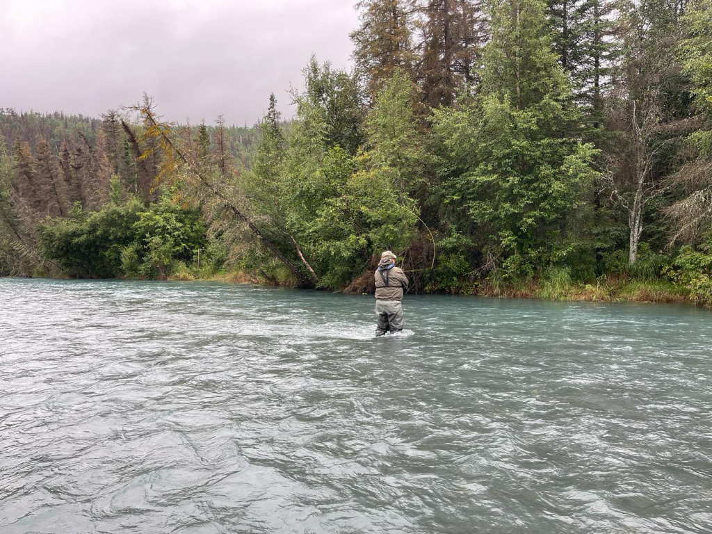 An angler fishing on the Kenai River at Cooper Landing.