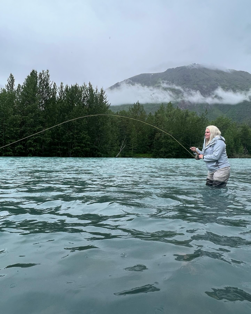 An angler fishing on the Kenai River.