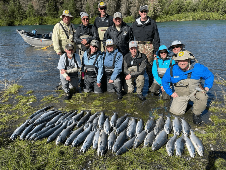 A fly fishing charter taking clients out on the river to go fishing for the day.